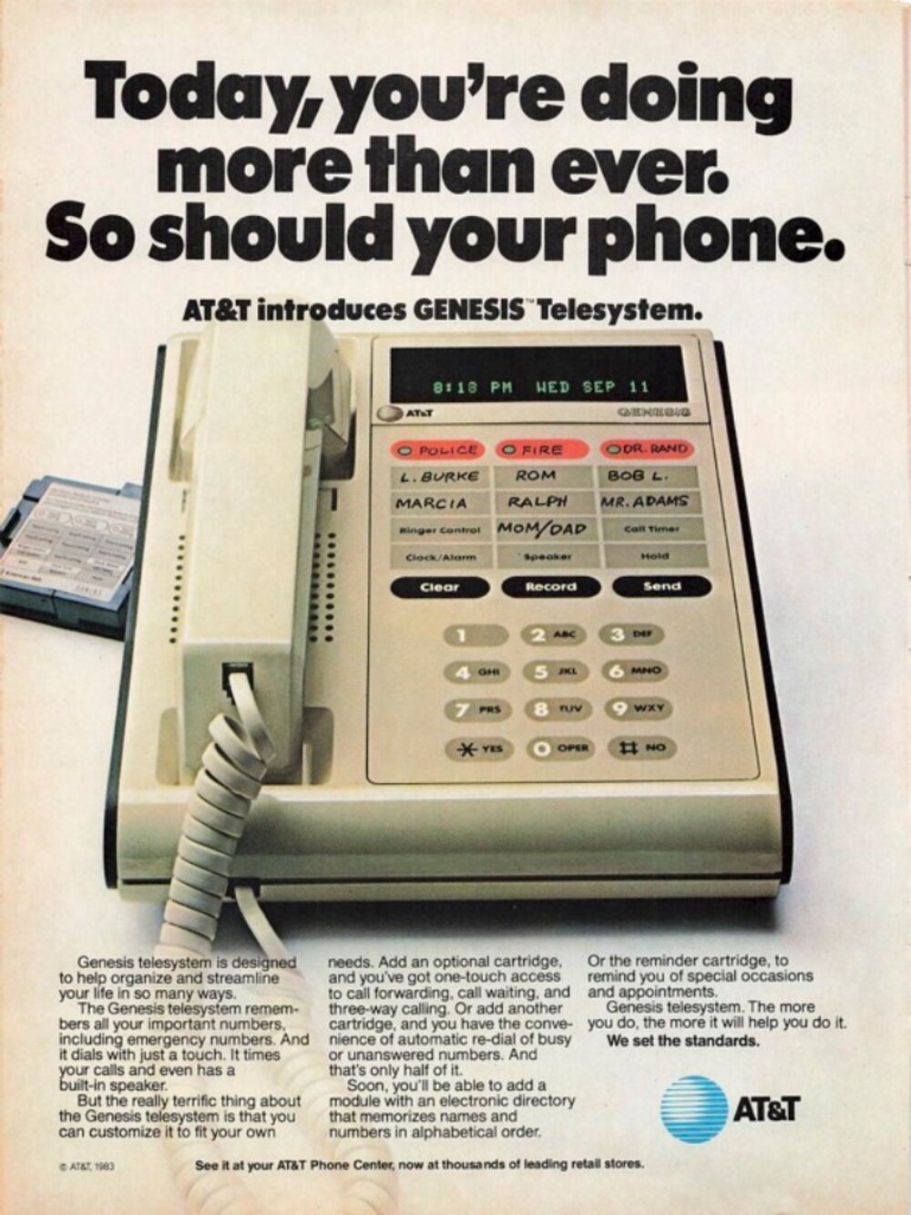 1983 AT&T Genesis Telephone Vintage Print Ad Genesis Telesystem Touch-Tone Phone